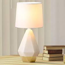 A white ceramic table lamp with chrome base and hardware. Amazon Com Sottae Modern Small White And Gold Ceramic Table Lamp Irregular Geometric Desk Lamp With White Fabric Shade Beside Nightstand Lamp For Living Room Bedroom Home Improvement