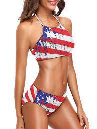 Beeachgirl Women S Two Pieces Swimsuit American Flag Print Bikini Set Halter Bathing Suit Walmart Com Printed Bikini Sets Halter Bikini Set High Neck Bikinis