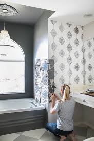 Choosing a bright color is a great way to liven up a small bathroom, but it can appear garish if applied too liberally. Classic Circular Pattern Stencil In The Bathroom Gray And White Bathroom 1 House Mix