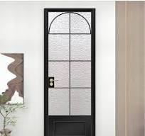 Aluminum Black Frame Arch Casement Glass Modern Villa Bathroom Swing Door