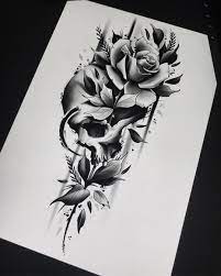 Got This Design Up For Grabs Would Love To Do It On A Thigh Or Upper Arm Good Price For A Good Size Hit Me Skull Rose Tattoos Tattoos Rose