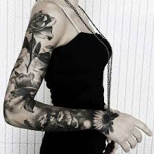 Black And White Womens Flower Sleeve Tattoo Pin On Tattoos That I Love
