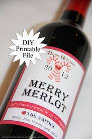 Diy Printable Personalized Holiday Wine Labels By Evcreations Diy Wine Labels Personalized Wine Labels Christmas Holiday Wine Label