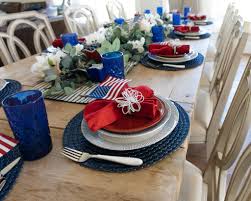 Add red, white, and blue to your table. Patriotic Tablescape Seasonal Fourth Of July Table Decor