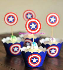 Captain America Cupcake Wrapper Topper Picks Set Baby Boy Girl Kids 1st Birthday P Wedding Cake Decorations Cool Wedding Cakes Kids Birthday Party Decoration