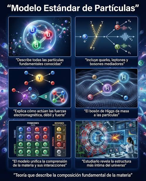 El Modelo Estándar de Partículas describe todas las partículas  fundamentales y cómo interactúan entre sí. Quarks, leptones y bosones  forman la base de la materia y las fuerzas que gobiernan el univer