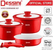 DESSINI ITALY 6 PCS Detachable Handle Induction Casserole Aluminium Pot Non  Stick Frying Pan Wok Bowl Cookware PERIUK