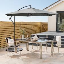 This is one of our larger parasols, it differs from a standard garden umbrella, in that it is designed to lean over your patio furniture without getting in the way, as well as protect you from uv rays. Banana Parasol 3m Large Garden Umbrella Crank Handle Grey Navy Cream Christow Ebay