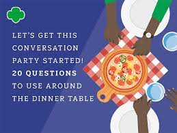 Many family dinner questions are mundane, but it occurred to me that this would be an amazing chance to really connect and 'crowd source' the family. Let S Get This Conversation Party Started 20 Questions To Use Around The Dinner Table Girl Scouts River Valleys Volunteers