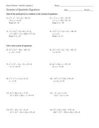 Each one has model problems worked out step by step, practice problems, as well as challenge questions at the sheets end. Math 2 Linear And Quadratic Systems Of Equations Worksheet Answers Tessshebaylo