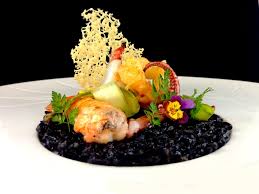 Risotto D Encornet Et De Langoustine A L Encre De Seiche Et Citron Confit Recettes De Cuisine Risotto Plat Poisson