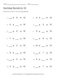 Number Bonds To 10 Worksheet First Grade Math Worksheets Number Bonds Number Bonds To 20