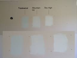 There really is no wrong answer if you're comparing paints from these two companies. On Site Paint Samples Side By Side Compare Sherwin Williams Left To Right Tradewin Mountain Air Sherwin Williams Sherwin Williams Sherwin Williams Sky High