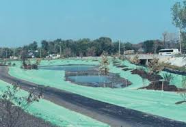 Green, vegetated slope secured with Recyclex TRM