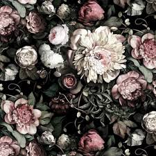 Dark Floral Wallpaper Peony Floral Wall Art Flower Wall Decor English Home Decor Classical Cafe Desi Black Floral Wallpaper Floral Wallpaper Dark Floral