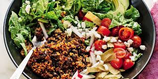 Black Bean Taco Salad With Lime Vinaigrette Fresh Taco Salad With Creamy Avocado Lime Dressing Recipe Vegetarian Taco Salad Vegetarian Tacos Avocado Lime Dressing