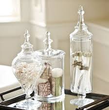 Glass Apothecary Jars To Hold Guest Bath Accessories And I Like The Tray With A Mirror On Top Bathroom Spa Spa Decor Glass Apothecary Jars