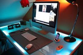 Lighted Desk Great Want It Work Space Imac Workspace Imac Desk Setup