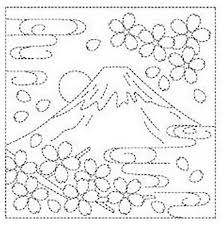 Sashiko Pre Printed Sampler 1012 Mt Fuji Cherry Blossoms White Sashiko Pattern Sashiko Japanese Embroidery