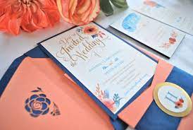 Coral And Navy Blue Watercolor Pocket Wedding Invitation Etsy Coral Wedding Invitations Peach Wedding Invitations Etsy Wedding Invitations