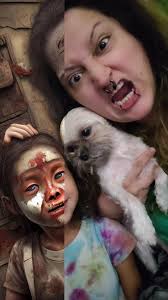 Zombie Girl with Baby and Dog Walking Dead