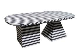 Black And White Dining Table Black And White Striped Dining Table By Kelly Wearstler Black And White Dining Room White Dining Room Dining Table