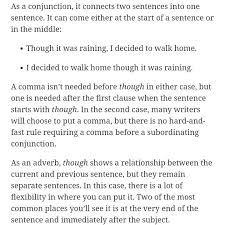Though Comma Or No Comma Writing Tips Conjunctions Sentences