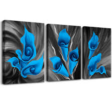 Living room flowers wall painting. Black And White The Theme Blue Flower Wall Art For Living Room Kitchen Wall Artworks Bedroom Wall Decoration Canvas Prints 3 Piece Home Bathroom Wall Decor Posters Flower Pictures Wall Painting Buy