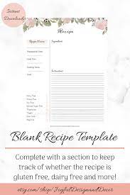 Editable Recipe Page Floral Printable Recipe Card Blank Recipe Templates Recipe Organization Recipe Storage Ideas Full Page Recipe Card Recipe Cards Recipe Cards Template Printable Recipe Cards