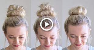 3 Messy Bun Top Knots Using No Bobby Pins Qs Hairdos Tessis Hairstyle Messy Bun Hairstyles Easy Bun Hairstyles Bobby Pin Hairstyles