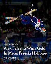 Breaking News from The Athletic: Alex Ferreira of Team USA won the men's freeski halfpipe. On his final run, when he needed it most, Ferreira scored a 93.75. The 31-year-old from Colorado — already with an Olympic silver and bronze to his name — finally g