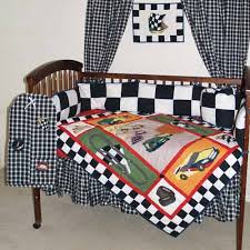 Checkered flag race cars boy's bedding duvet cover set crib/toddler or twin black white blue. Race Car Crib Bedding For Baby Boys Nursery Crib Bedding Ababy