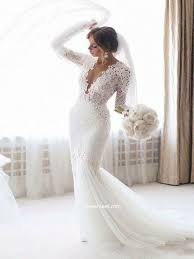 This dresses can be in rustic or royal style, all depends from yours preferences. Elegant Mermaid V Neck Open Back Lace Long Sleeves Long Wedding Dresses With Train Dressmeet Com