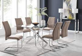 Charthouse rectangular dining table, 2 host chairs and 4 dining chairs. Glass Chrome Dining Table 6 Lorenzo Chairs Furniturebox