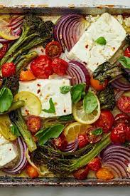 Sheet Pan Baked Feta With Broccolini Tomatoes And Lemon Recipe Recipe Vegetarian Dishes Recipes Vegetarian