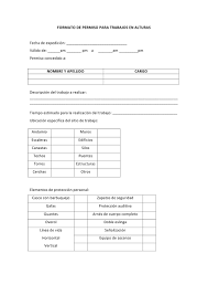 Permiso de circulación registration document. Formato De Permiso Para Trabajos En Alturas 4 Alturas Formato Trabajo