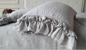 Linen Pillow Sham With Double Ruffle One Side Organic Etsy Pillows Pillow Cases Bed