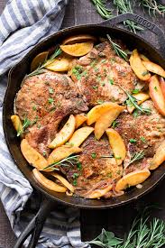 When the butter is melted and the butter/oil mixture is hot, cook 3 pork chops at a time, 2 to 3 minutes on the first side. One Skillet Pork Chops With Apples Paleo Whole30 The Paleo Running Momma