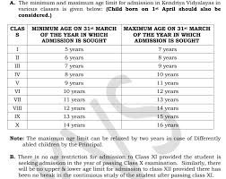 The admission list for class 2nd and onwards classes will be published shortly. Kendriya Vidyalaya Admission 2020 21 For Class 1 Age Limit Chart