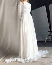Long Sleeve Wedding Dress Chiffon Wedding Dress Button Up Etsy In 2021