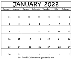 Free Printable January 2022 Calendars