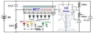 Traffic Light Control Electronic Project Using 4017 555