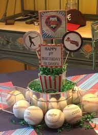 We love this creative baseball party table centerpiece filled with peanuts and popcorn!. Baseball Centerpieces Ideas At T Yahoo Search Results Baseball Theme Party Baseball Centerpiece Ideas Baseball Party