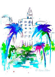 Art Deco Miami Beach Original Watercolor Painting Modern Home Decor Abstract Wanderlust Watercolors Miami Art Deco Art Original Watercolor Painting