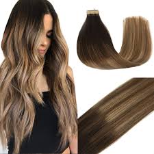 Amazon Com Brazilian Human Hair Extension Tape Real Hair Extensions Dark Brown To Light Brown And Ash Blonde Balayage Tape In Natural Remy Human Hair For Women 20pcs 50g Beauty