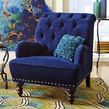 Blue Velvet Tufted Arm Chair Navy Royal Accent Steampunk Victorian Modern Dark Na Transitional Blue Accent Chairs Blue Velvet Chairs Blue Chairs Living Room