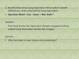 Jawaban:kalimat verbal adalah kalimat yang predikat nya berupa kata kerja. A Kalimat Verbal 1 Pola Kalimat Verbal Positif