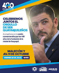 Celebremos el orgullo de ser guayaquileños! Este viernes 25 de julio,  acompáñanos a la sesión conmemorativa por los 490 años de la fundación de  #Guayaquil, un homenaje a nuestra historia, identidad y