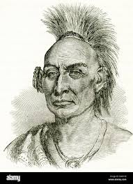 Black Hawk was the leader and warrior of the Sauk American Indian tribe. In  the War of 1812, he fought with the British Stock Photo