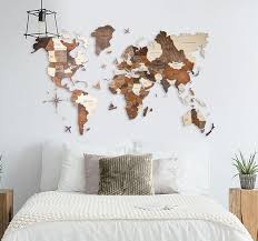 Wooden World Map Flags Pins Rustic Wall Decor House Decor Etsy In 2020 World Map Decor Map Decor Globe Decor